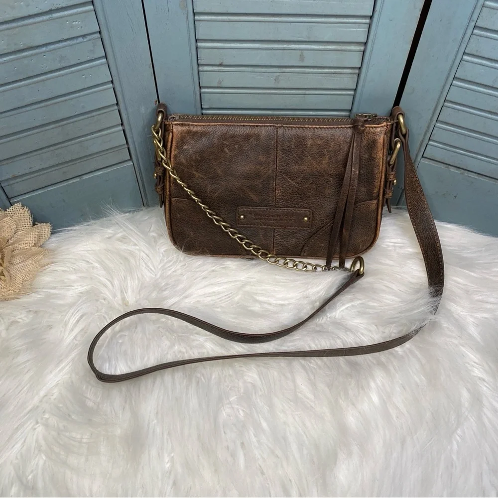 Marc New York Andrew Marc Brown Leather Crossbody Bag Multiple Zipper Pockets